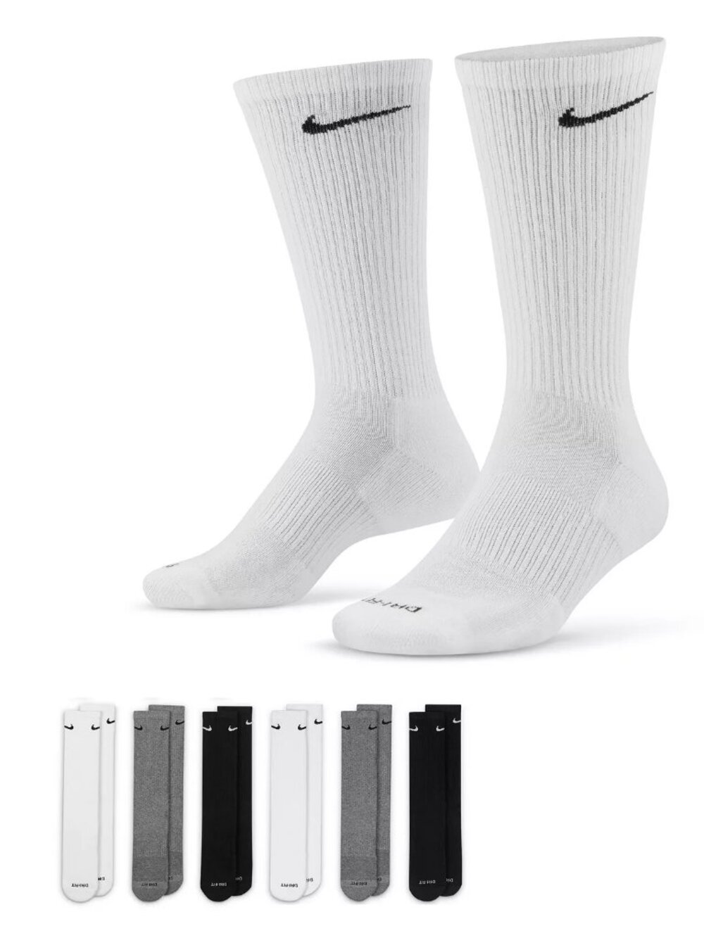 Nike Women's 6-pack Everyday Plus Cushion Crew Training Socks MEN 6-8 WMN 6-10